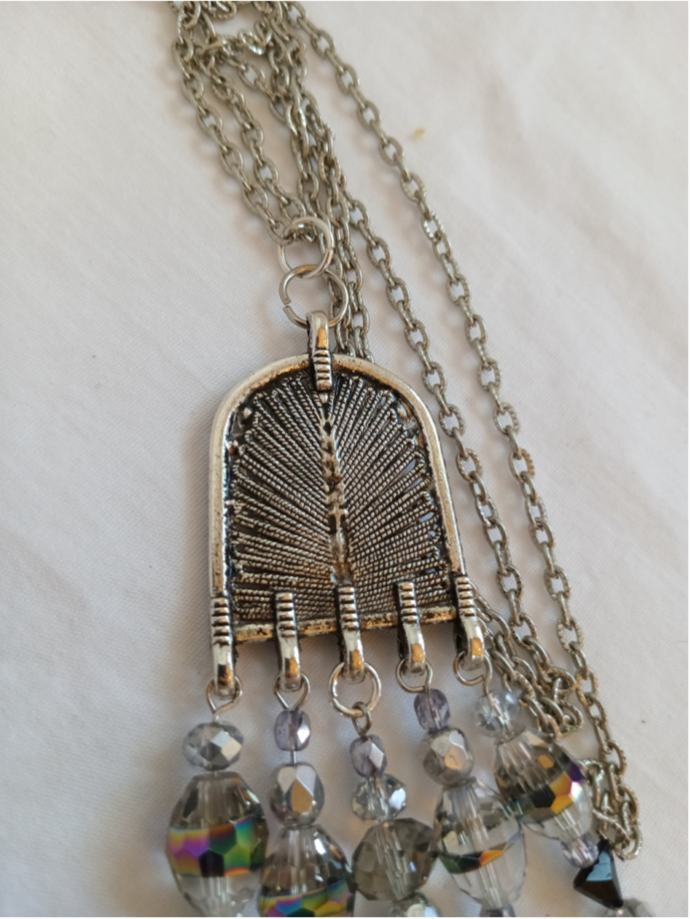 Handcrafted Etched Silver with Black Crystal Tassel fringe beaded statement boho - Picture 4 of 6